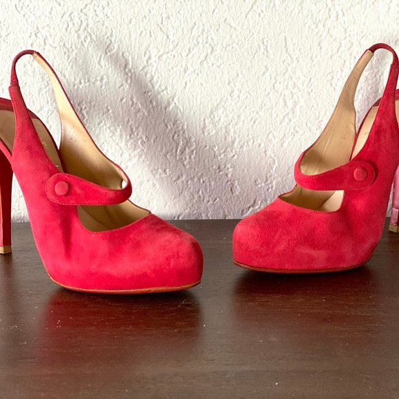 Christian Louboutin Red Suede Mary Janes - Picture 4 of 5